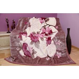 Teplá krémová deka na posteľ so vzorom kvetov