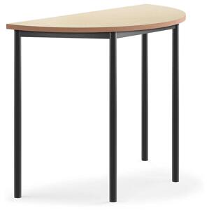 Stôl SONITUS, polkruh, 1200x600x900 mm, linoleum - béžová, antracit