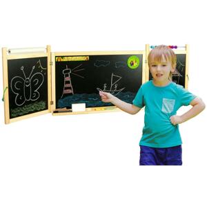 Drevená detská kriedová a magnetická tabuľa na stenu - rozkladacie